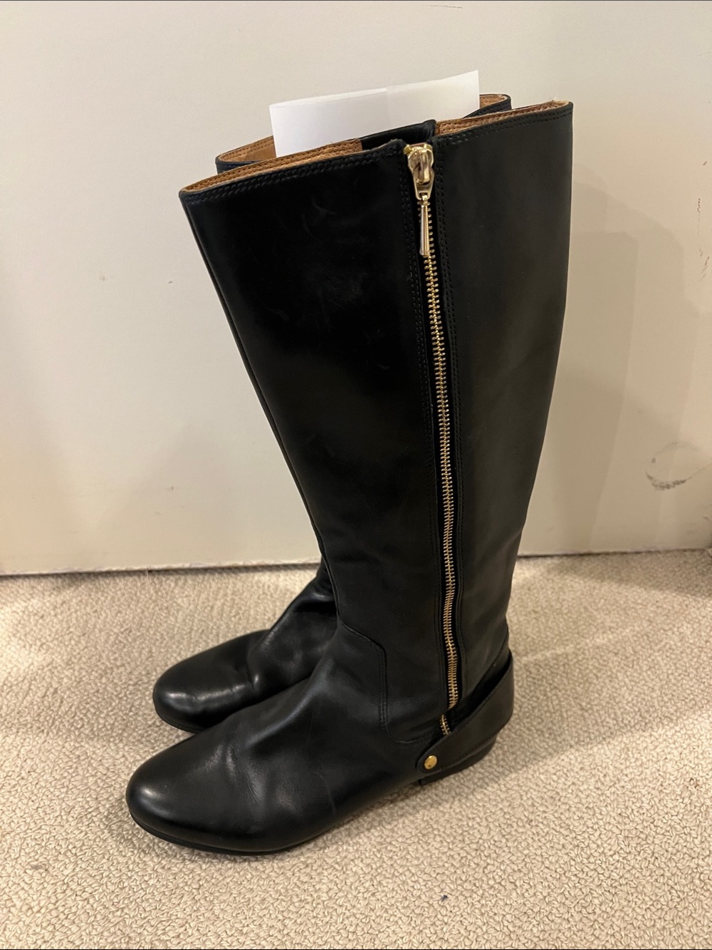 Clarks Black Leather Knee-High Boots with Gold Zip
